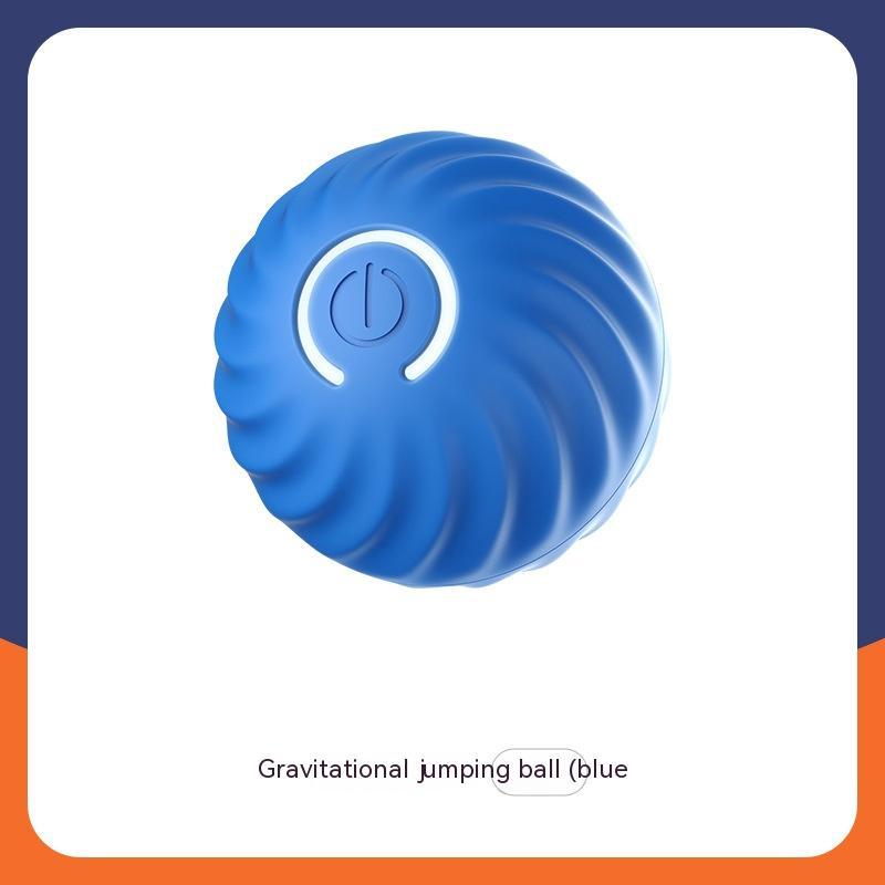 Blue gravitational jumping ball on a white background