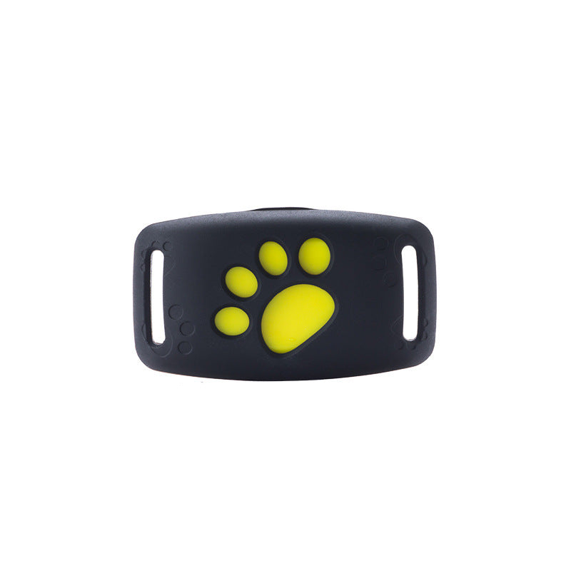 Black device with yellow paw print design on a white background