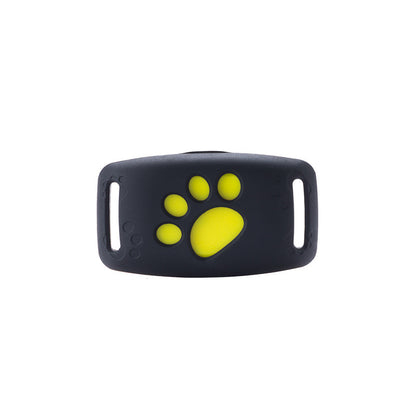 Black device with yellow paw print design on a white background