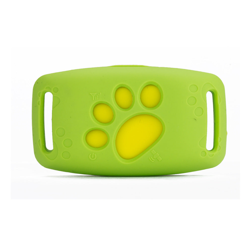 Green and yellow paw print design on a white background