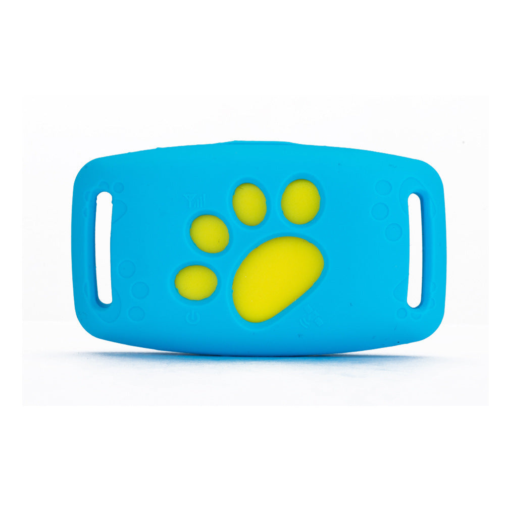 Blue and yellow dog toy with paw design on a white background