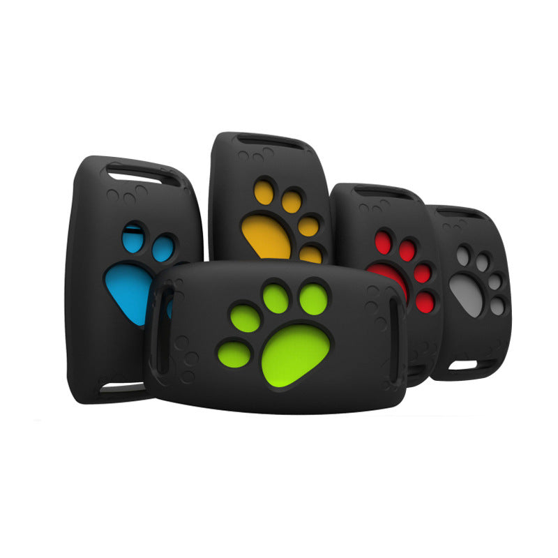 Set of black dog training collars with colored paw prints on a white background