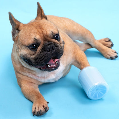 Pet paw cleaner cup with soft blue silicone bristles